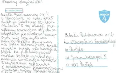 Kartka z życzeniami od Szkoły Podstawowej nr 4 im. Władysława Broniewskiego w Jarocinie 1